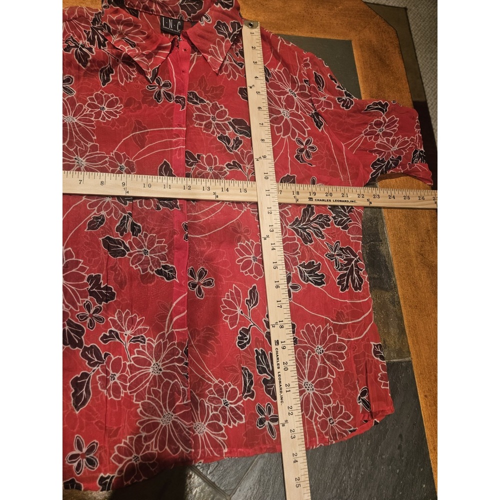 INC Womens Red Floral Sheer Top Sz M Bloomcore Cottagecore - Picture 8 of 10